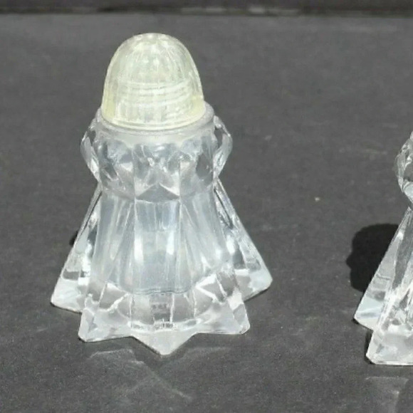 Pair Vintage MCM Retro Clear Glass Starburst Table Top Salt N Pepper - Picture 2 of 4